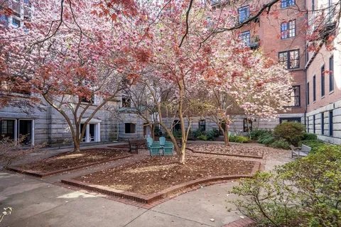 a view of a building with a yard