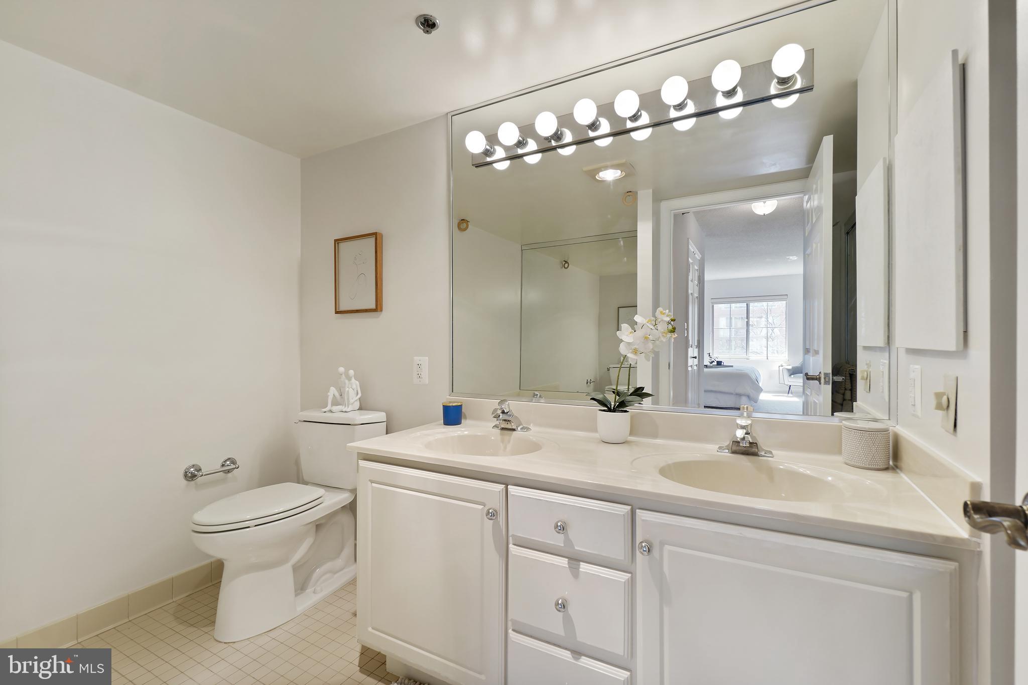 14801 Pennfield Circle, Unit 306 Silver Spring, MD 20906 - Photo 19 of 45 a bathroom with a double vanity sink mirror and toilet
