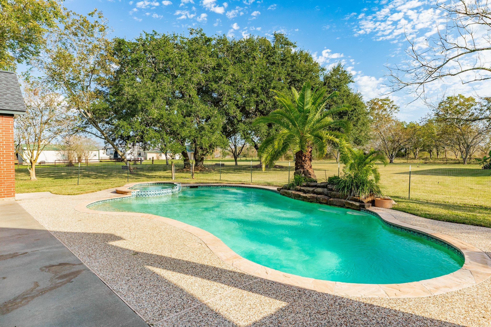 310 County Road 47 Angleton, TX 77515 - Photo 16 of 50 a view of a swimming pool and trees in the background