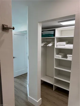 a view of walk in closet with empty racks