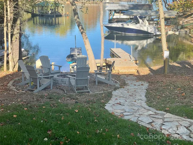 a view of a lake from a backyard