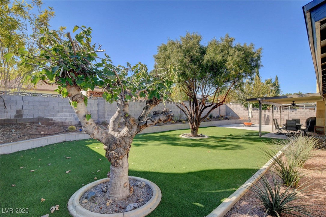 3215 Mountain Spring Road Las Vegas, NV 89146 - Photo 38 of 42 Fenced backyard featuring a patio area and a ceiling fan
