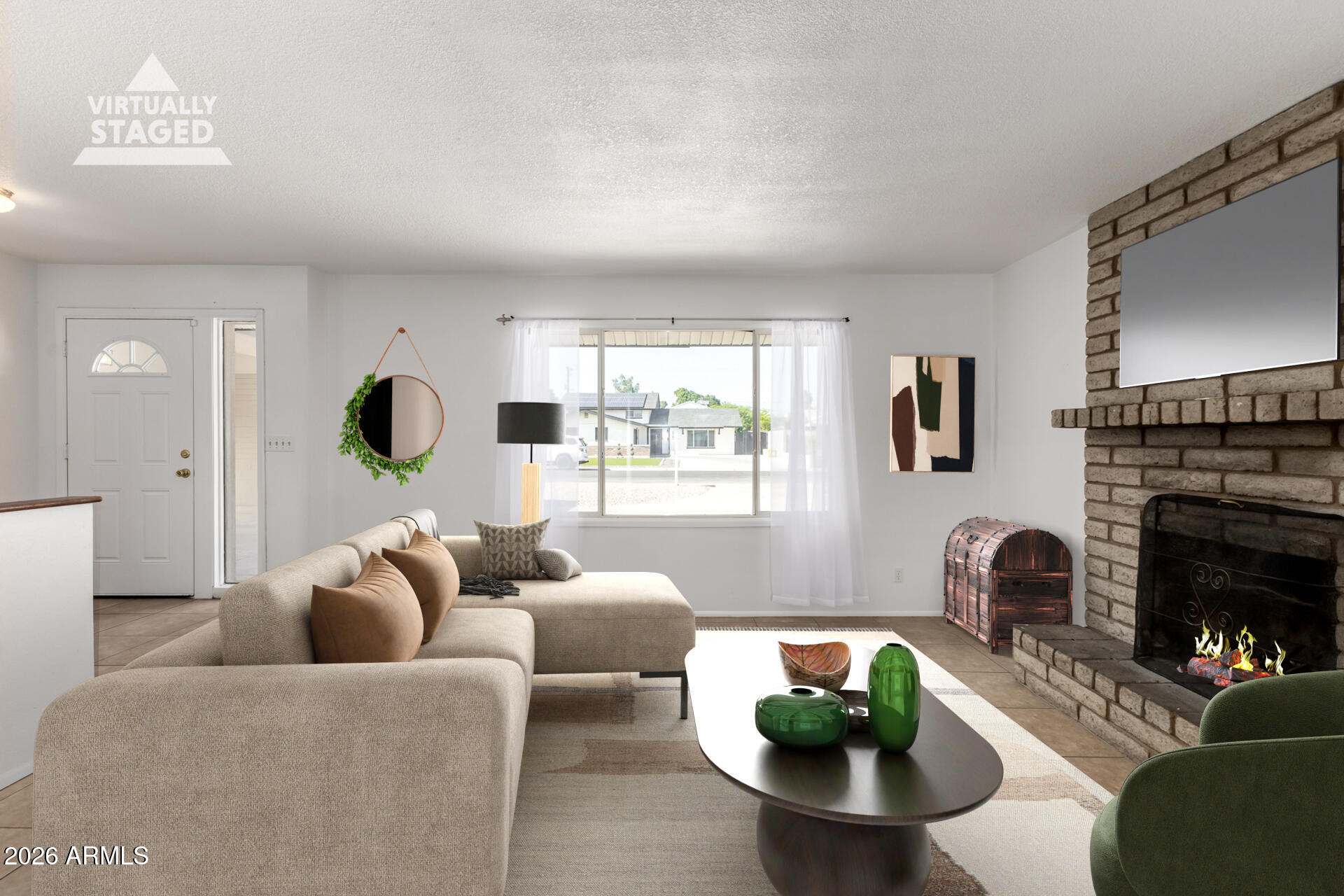 4617 South Grandview Avenue Tempe, AZ 85282 - Photo 8 of 31 a living room with furniture a window and a fireplace