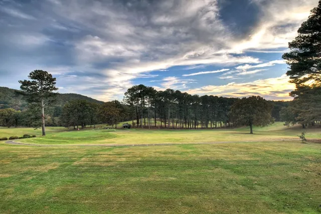 a view of a golf course with a lake