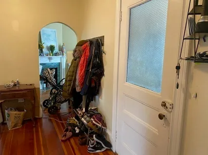 a view of a closet with storage