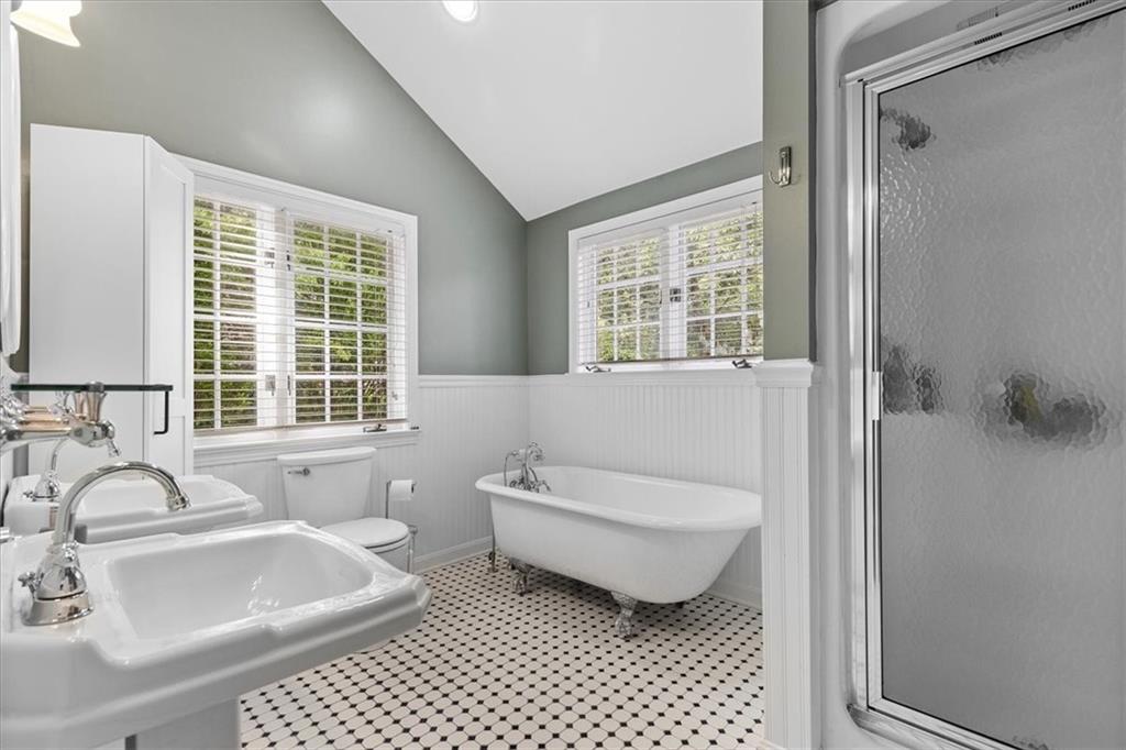1385 Washington Road Pittsburgh, PA 15228 - Photo 37 of 46 Full bathroom on the 2nd floor with upright shower, beautiful soaking tub and 2 separate sinks