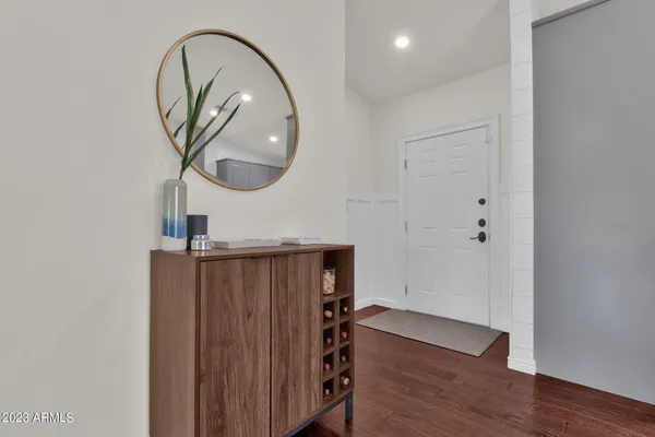 a view of a livingroom with wooden floor