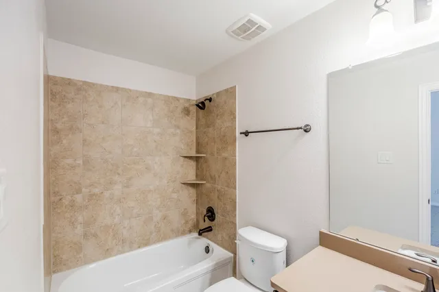 a bathroom with a toilet and a bathtub