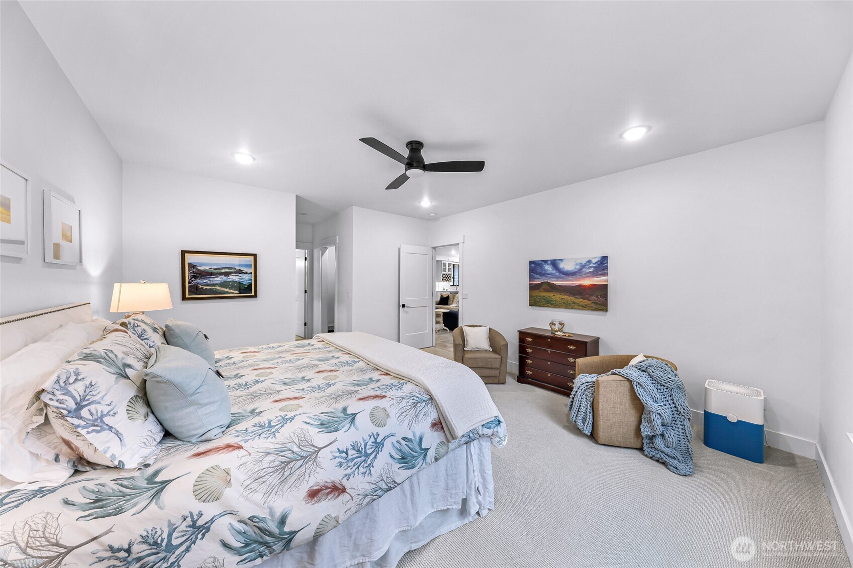 4336 Meander Lane Langley, WA 98260 - Photo 16 of 36 a bedroom with bed and ceiling fan