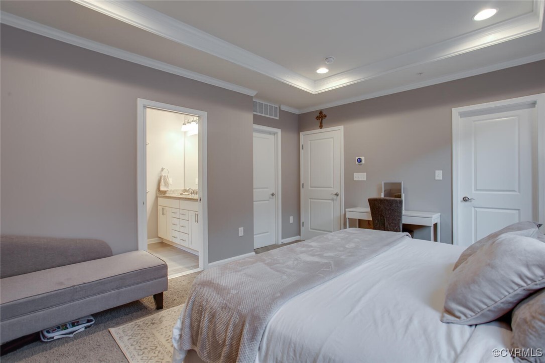 447 Nottoway Walk Alexandria, VA 22304 - Photo 17 of 49 Bedroom featuring a raised ceiling, crown molding,