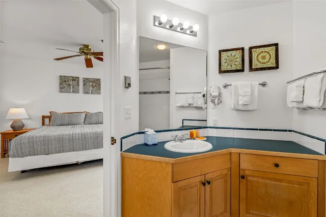 a bedroom with a bed and furniture