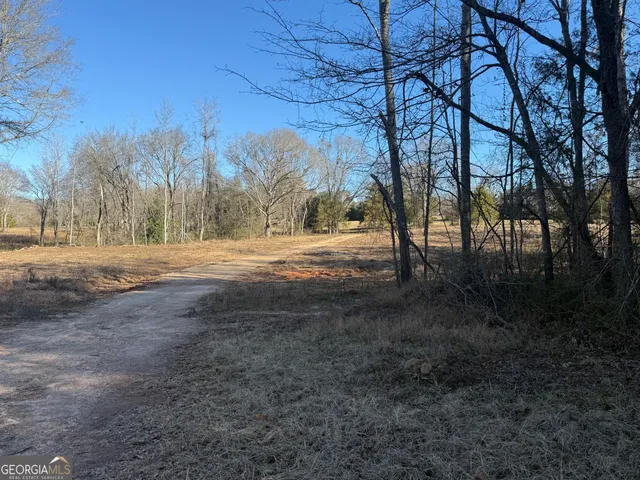 a view of a yard with wooden fence