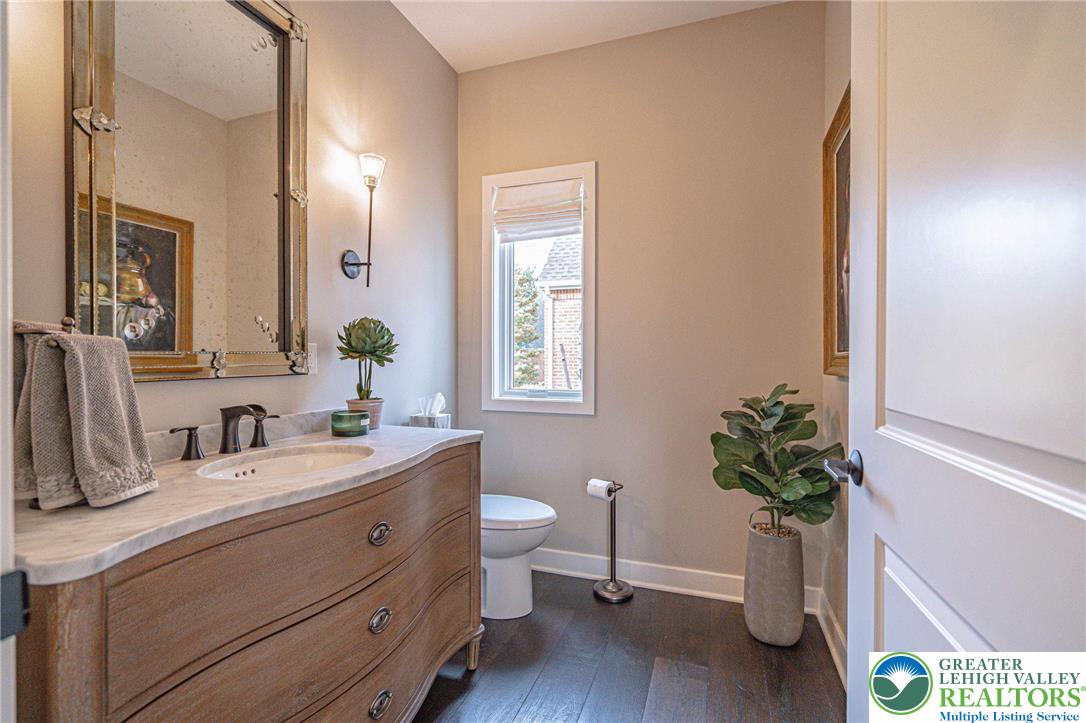 2560 Gracie Lone Lower Macungie Township, PA 18062 - Photo 33 of 68 a bathroom with a granite countertop sink a potted plant and a toilet