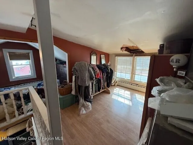 a view of a livingroom with a large window
