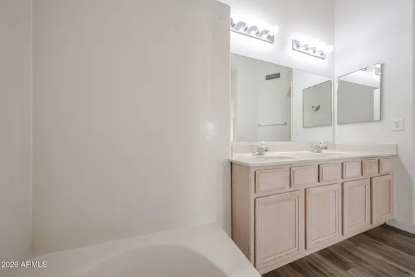 a bathroom with a sink a vanity and a mirror