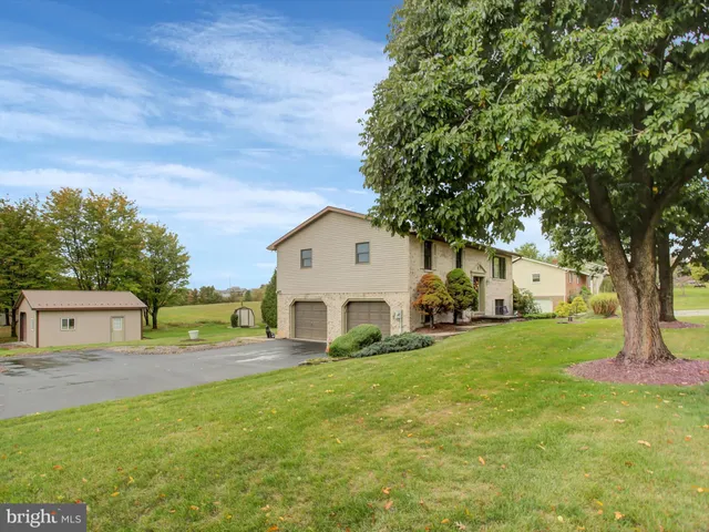 a view of a field with an trees