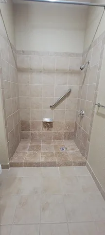 a bathroom with a bathtub