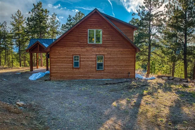 a view of a yard with plants and trees