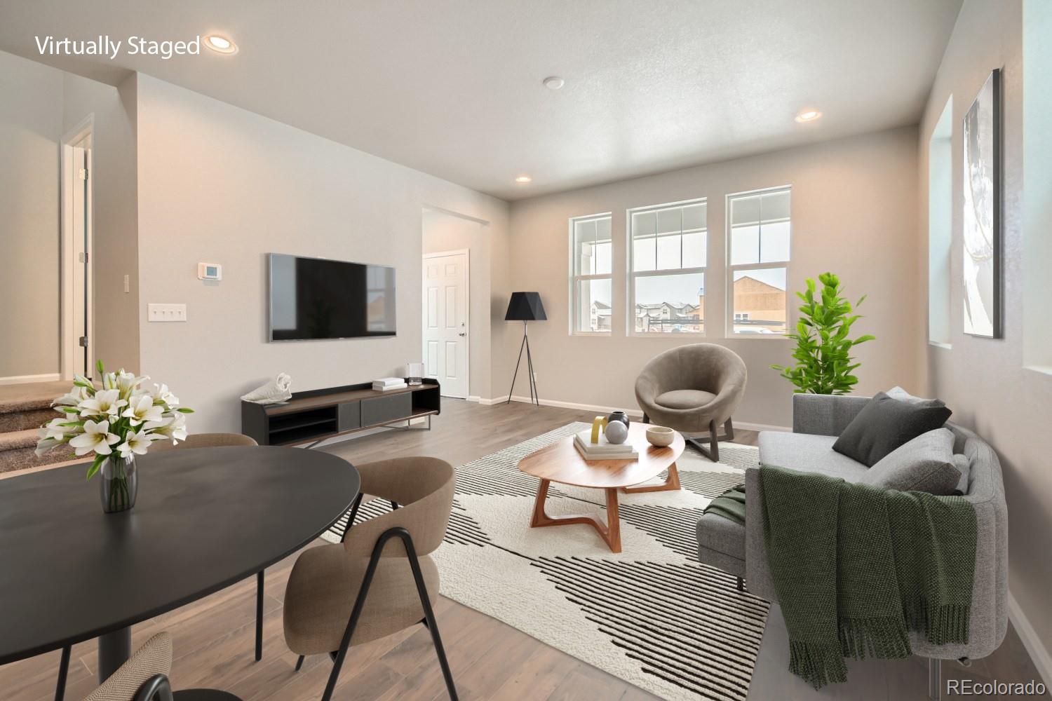 19032 High Point Boulevard Denver, CO 80249 - Photo 6 of 17 a living room with furniture a flat screen tv and a large window