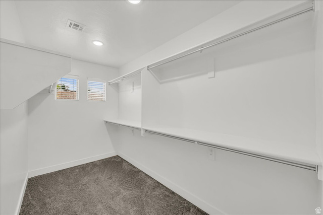 5875 Challenger Way St. George, UT 84790 - Photo 11 of 18 Spacious walk-in closet featuring built-in shelving, two windows with blinds, recessed lighting, and grey carpeting