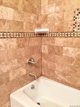 a bathroom with a bathtub