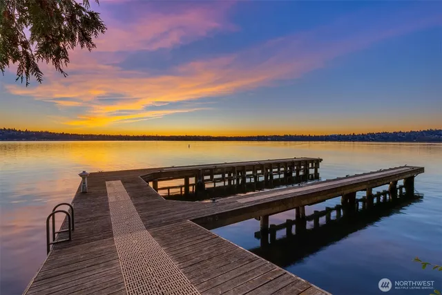 a view of wooden floor with a lake