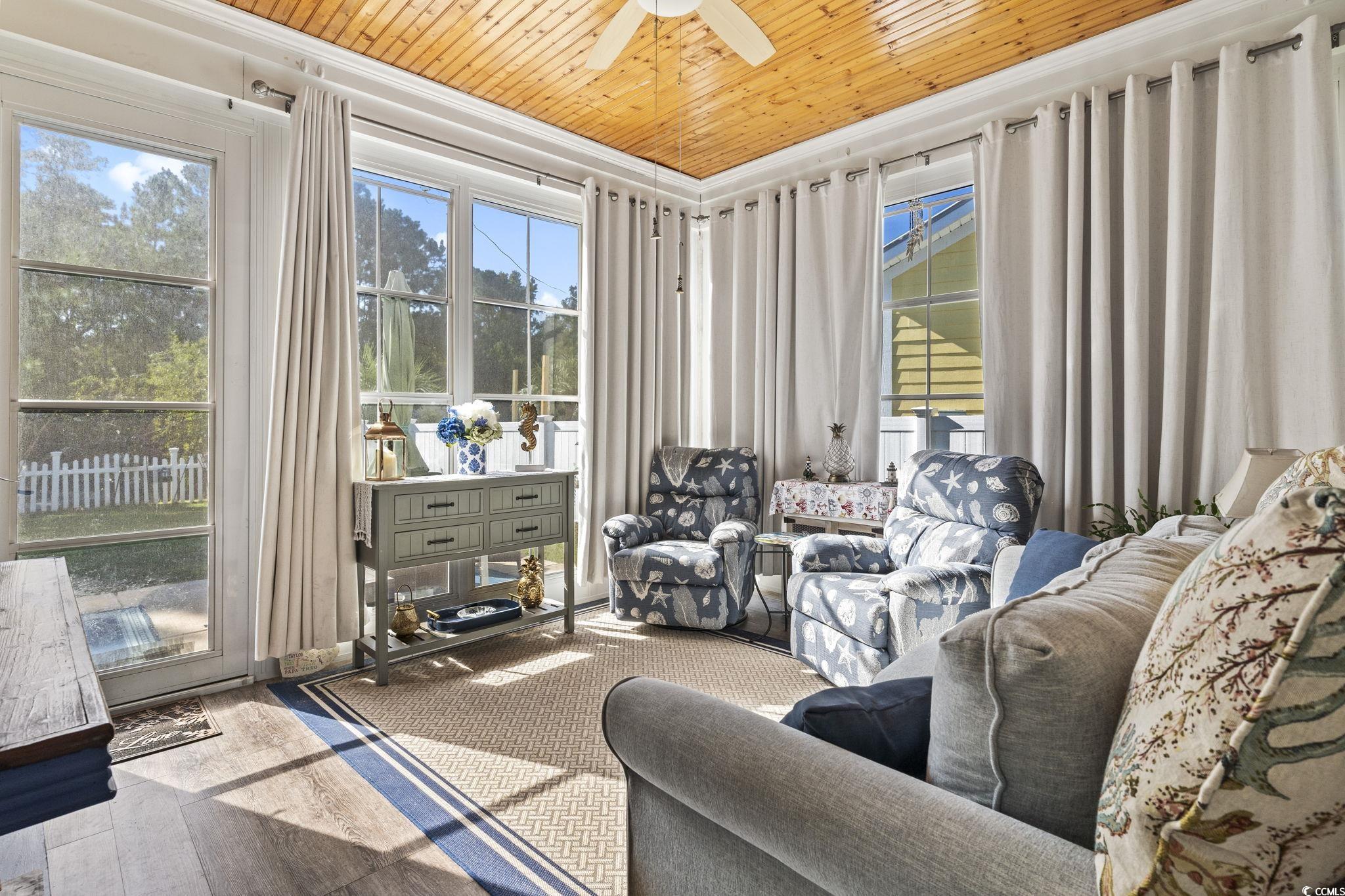 235 Waties Drive Murrells Inlet, SC 29576 - Photo 18 of 39 Sunroom featuring ceiling fan and wooden ceiling
