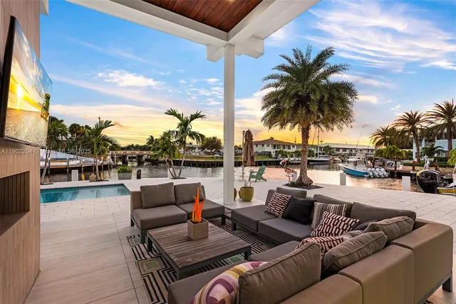 a view of a terrace with furniture