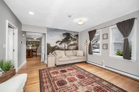 a living room with furniture and a rug