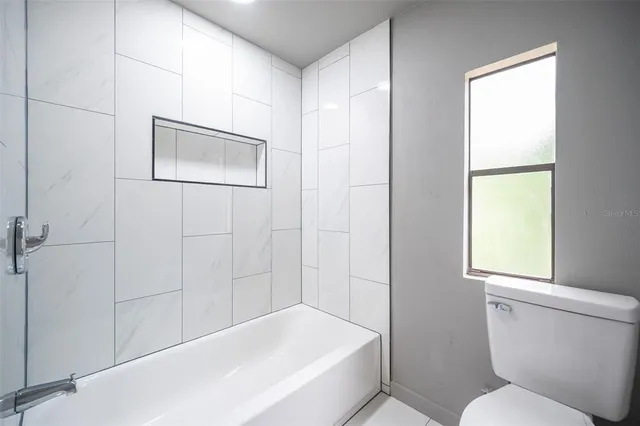 a bathroom with a toilet and a bathtub