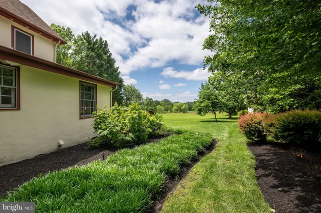 a view of a grassy field with trees