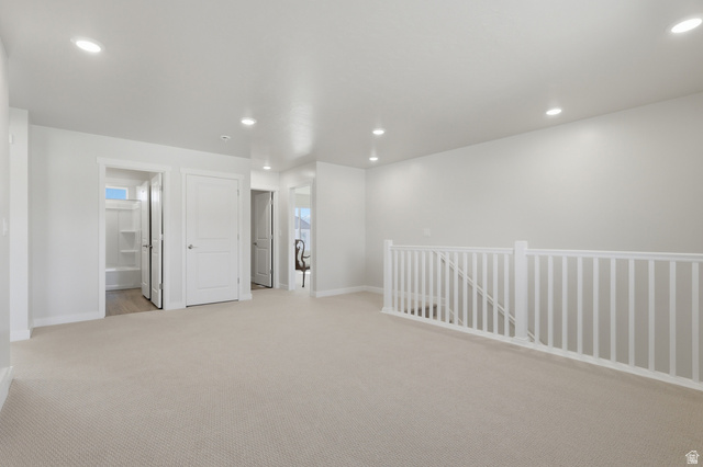 1353 Mapleton Hts Court Mapleton, UT 84664 - Photo 31 of 50 Loft Family Room featuring light colored carpet and recessed lighting