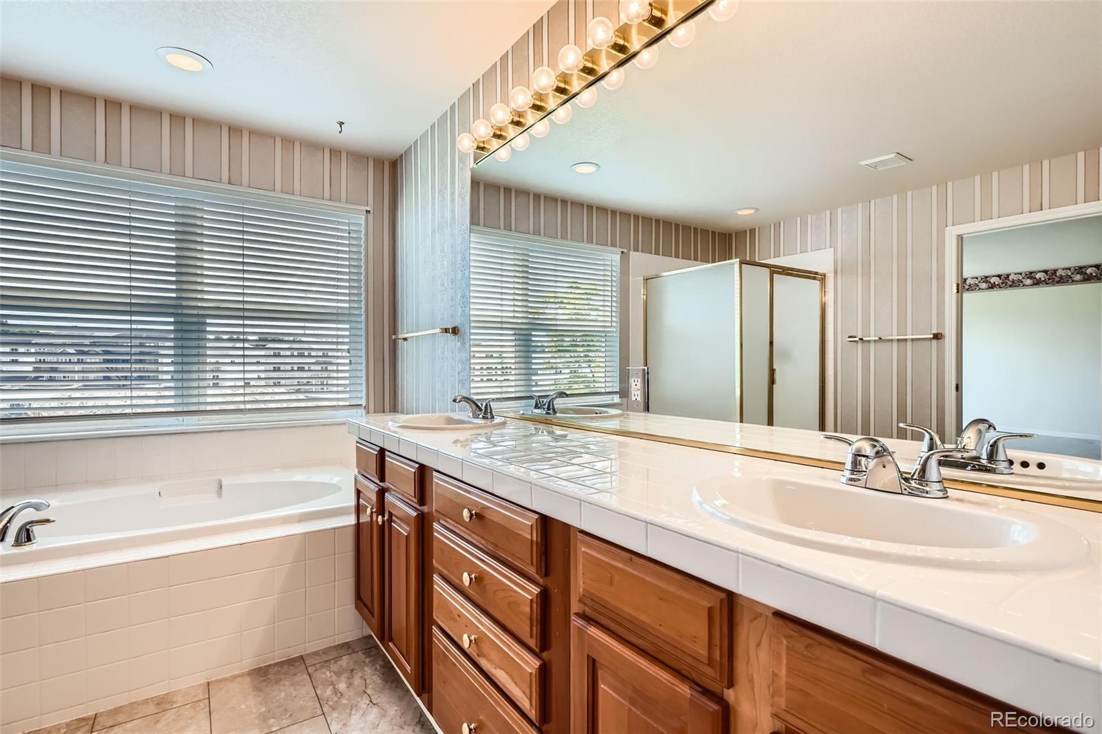 2561 Cactus Bluff Place Highlands Ranch, CO 80129 - Photo 19 of 33 a bathroom with a tub sink and mirror