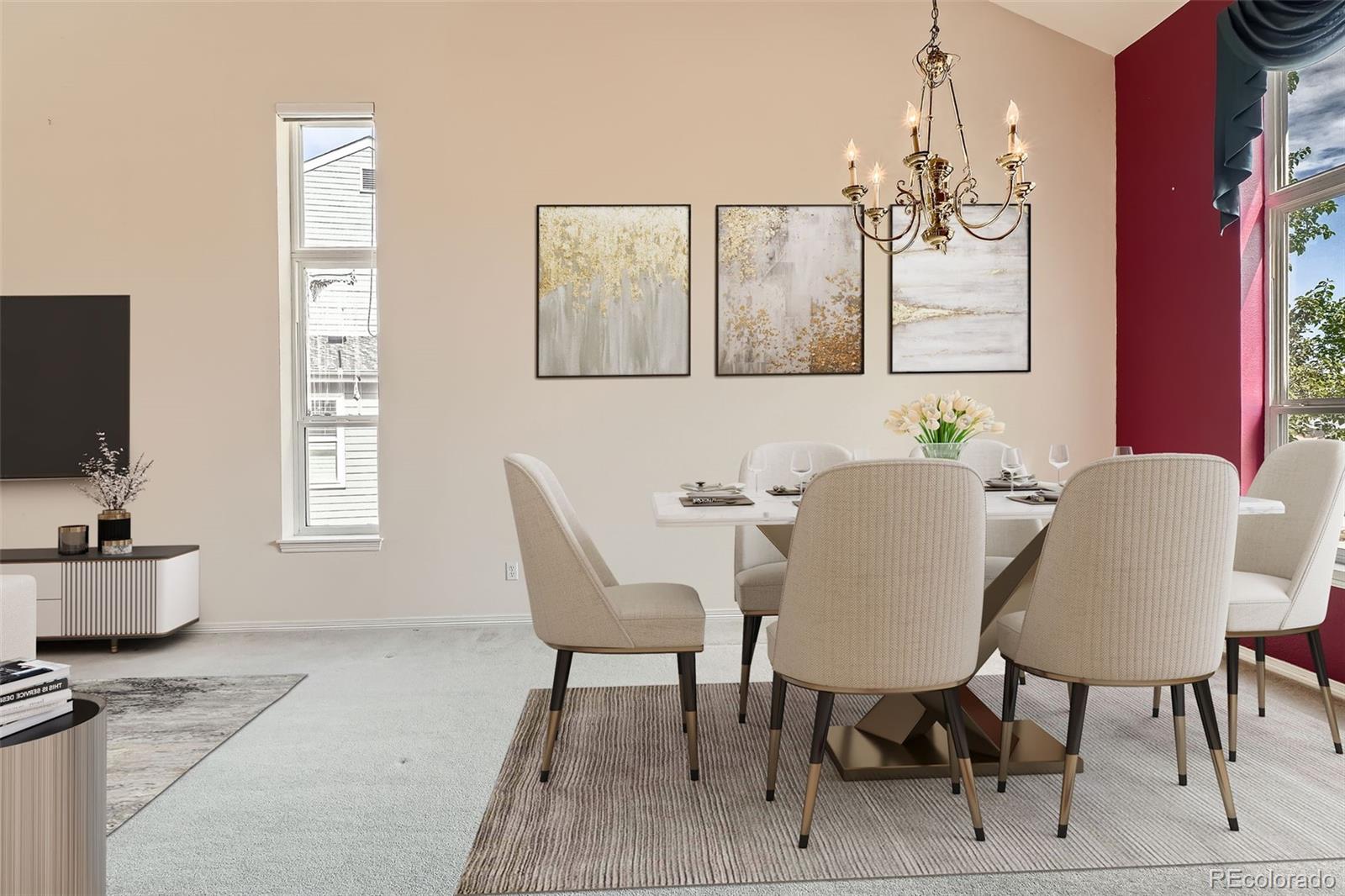 2561 Cactus Bluff Place Highlands Ranch, CO 80129 - Photo 9 of 33 a view of a dining room with furniture and chandelier