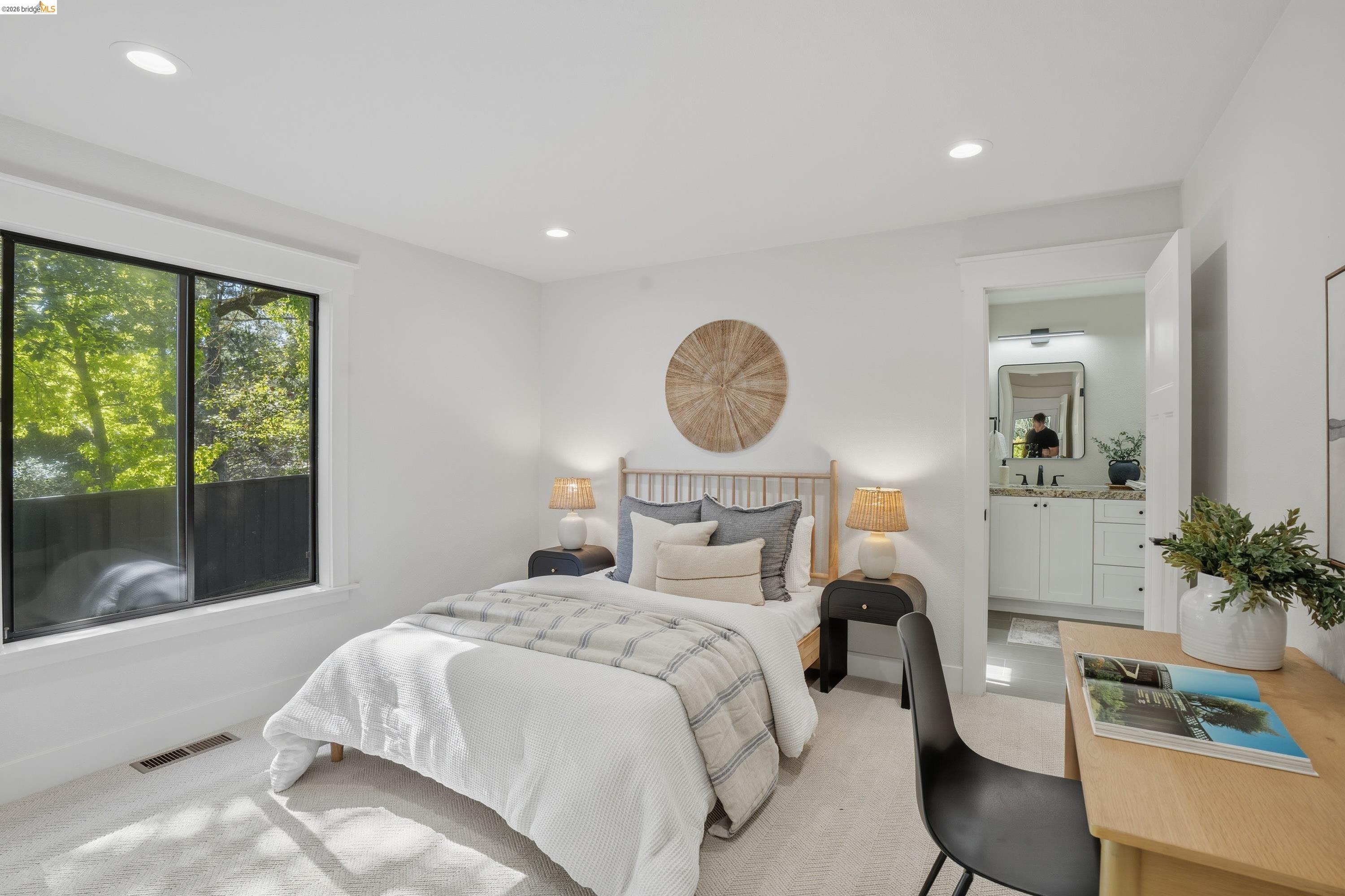 4120 Happy Valley Road Lafayette, CA 94549 - Photo 37 of 48 Bright sleeping area featuring recessed lighting, a large window with white trim, and light-toned carpeting