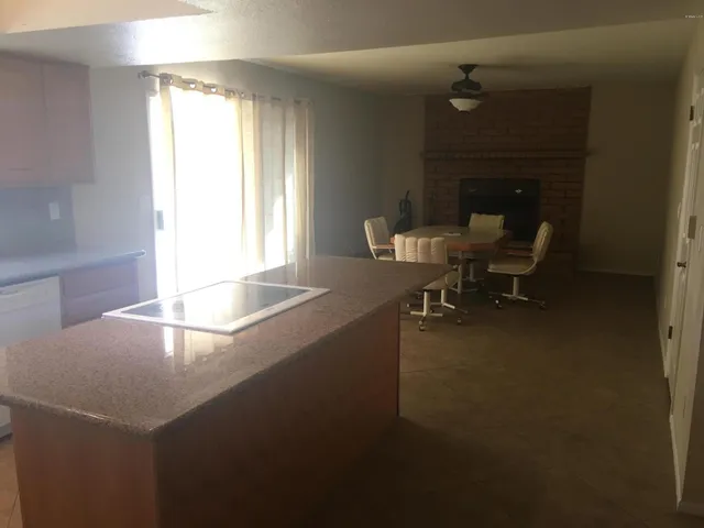 a view of a room with a window