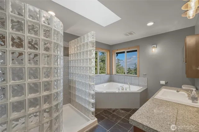 a bathroom with a tub a sink and a shower