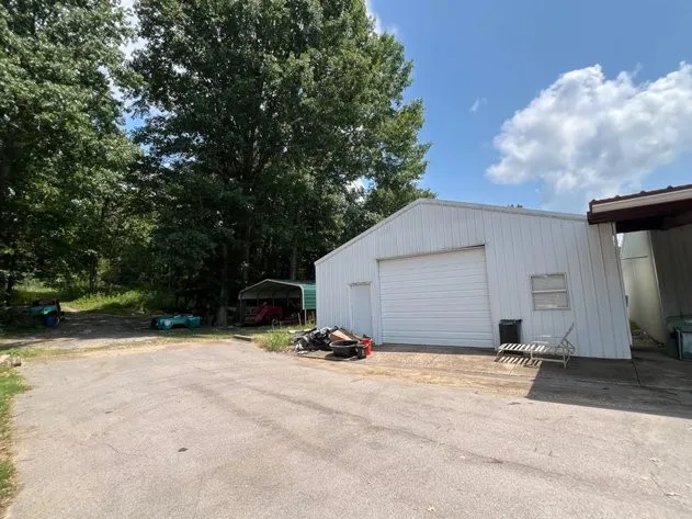 a view of backyard with a small cabin