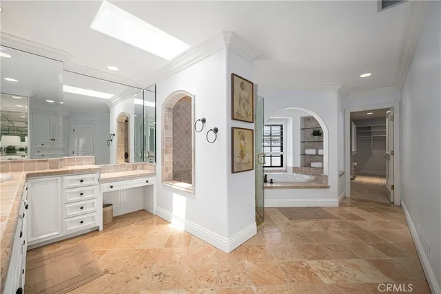 a large bathroom with a lot of and mirror