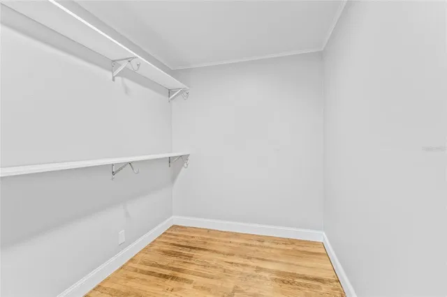 a view of a room with racks on the wall