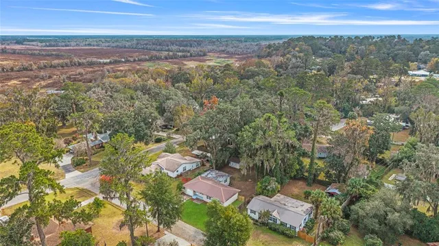 a view of city and green space