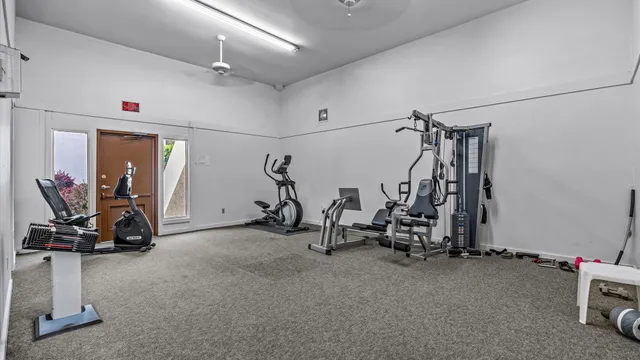 a view of a room with gym equipment
