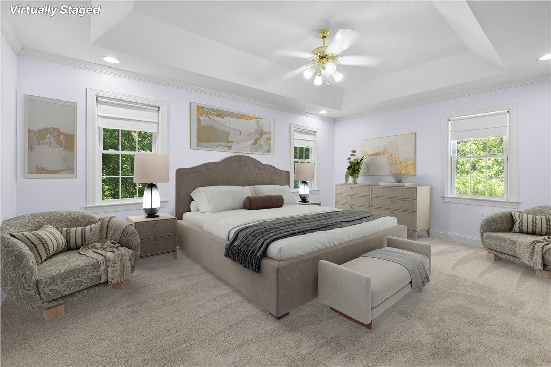110 Brookstone Way Central, SC 29630 - Photo 20 of 46 This tranquil bedroom features vaulted ceilings and ample natural light, creating a serene and spacious retreat.