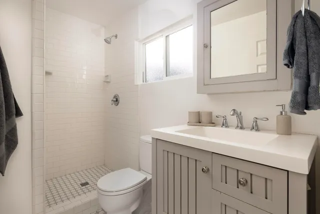 a bathroom with a sink a toilet and a mirror