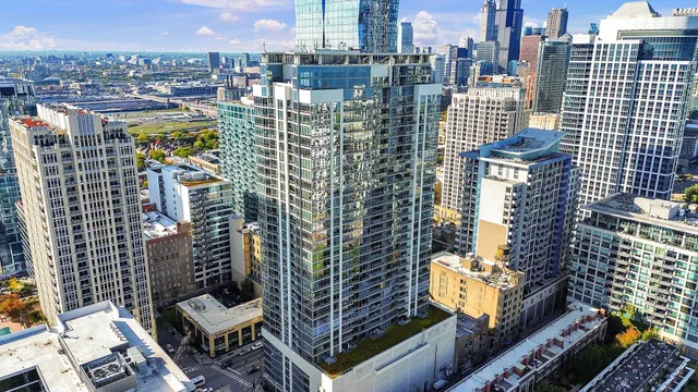 a view of a city with tall buildings