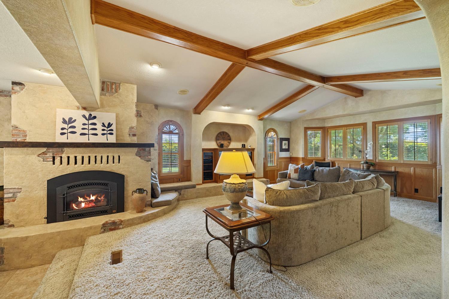 7583 East Realty Road Lodi, CA 95240 - Photo 5 of 41 The living room wood beams are a highlight of the room.