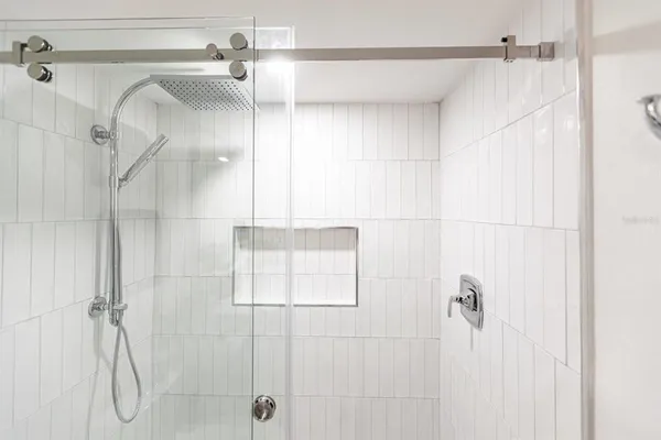 a bathroom that has a shower in it