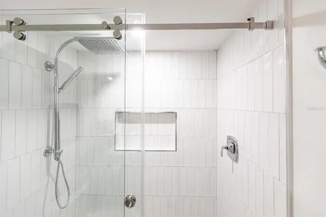 a bathroom that has a shower in it