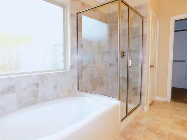 a bathroom with a bathtub and a shower