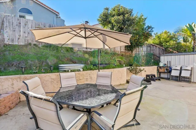 a view of a chairs and table in the patio